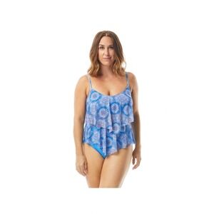 Beach House One Piece Swimsuit Portia Mesh Layer Tankini‎ Top Boho Chic, Size M